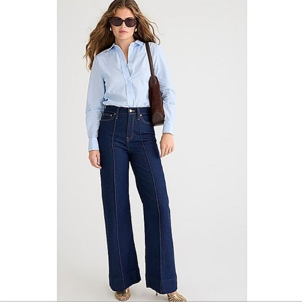 J. Crew Dark Blue High-Waisted Wide Leg Jeans